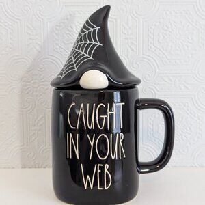 Rae Dunn Black Ceramic Halloween Coffee Mug with Decorative Lid - Caught in your